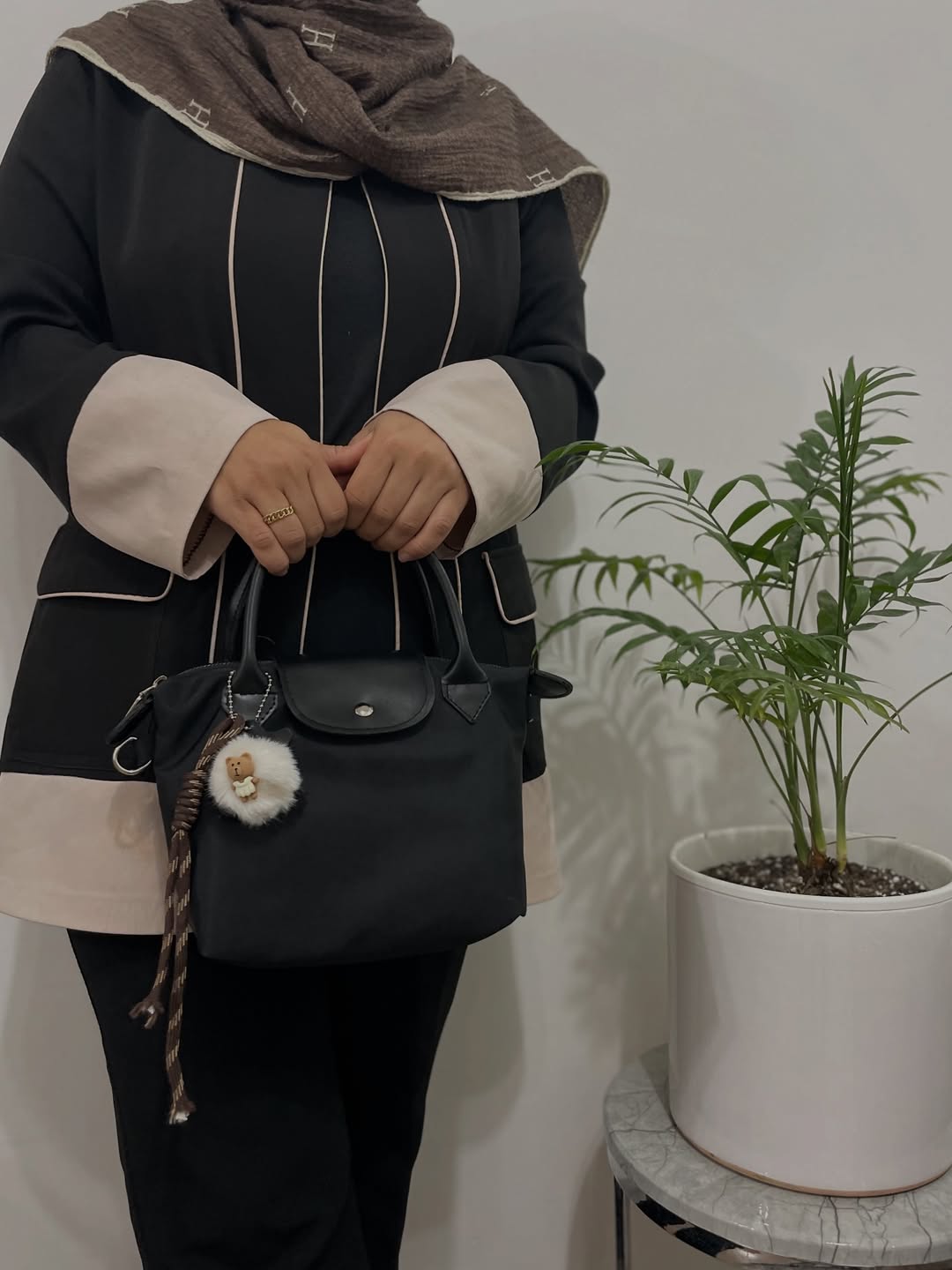 کیف لانگ چمپ متوسط با دسته مشکی و قهوه‌ای